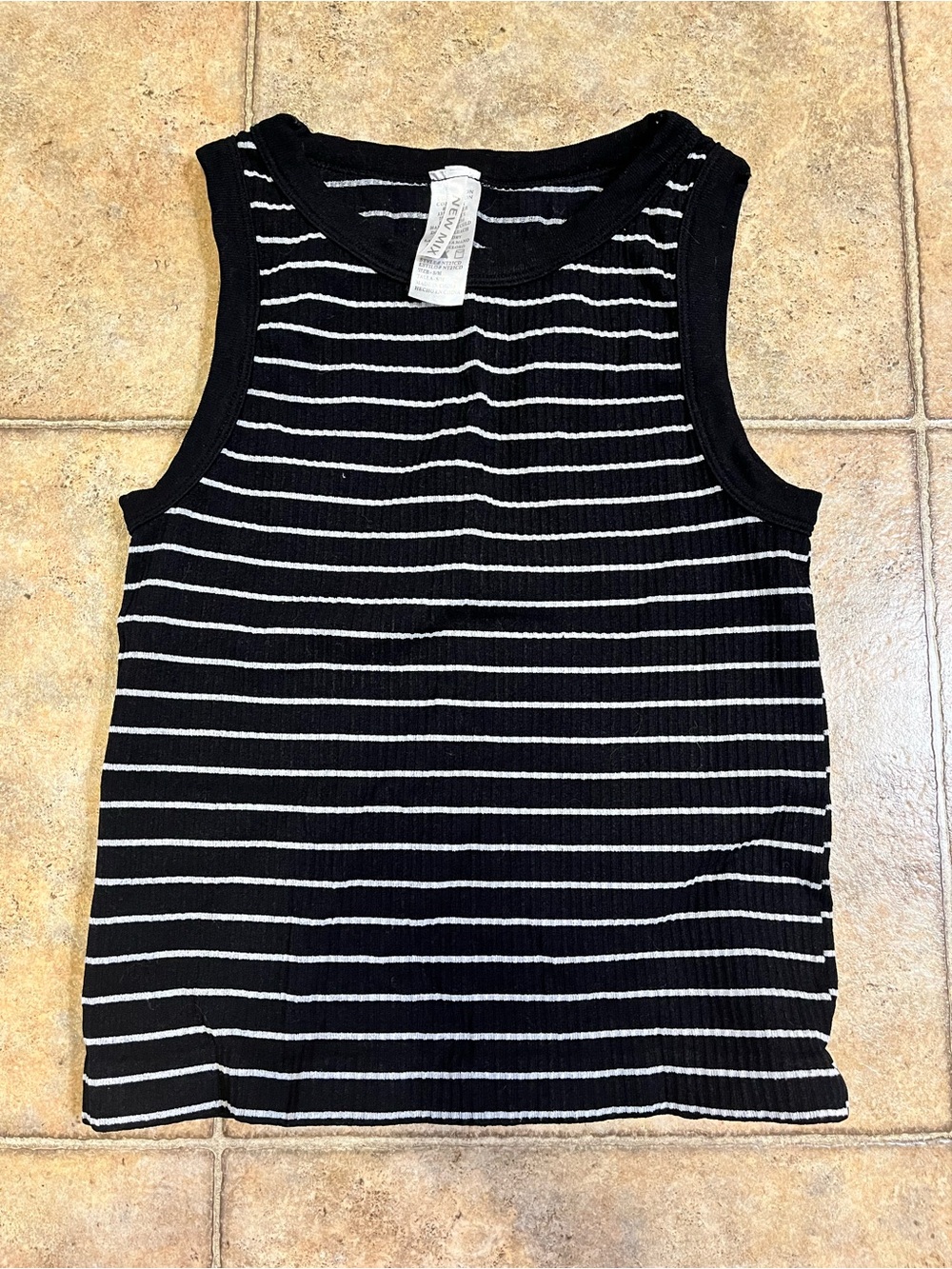 New Mix Black and White Striped Ribbed Tank Top